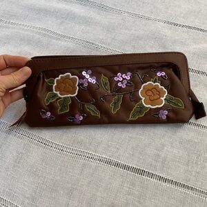 Avon Brown Floral Embroidered Clutch